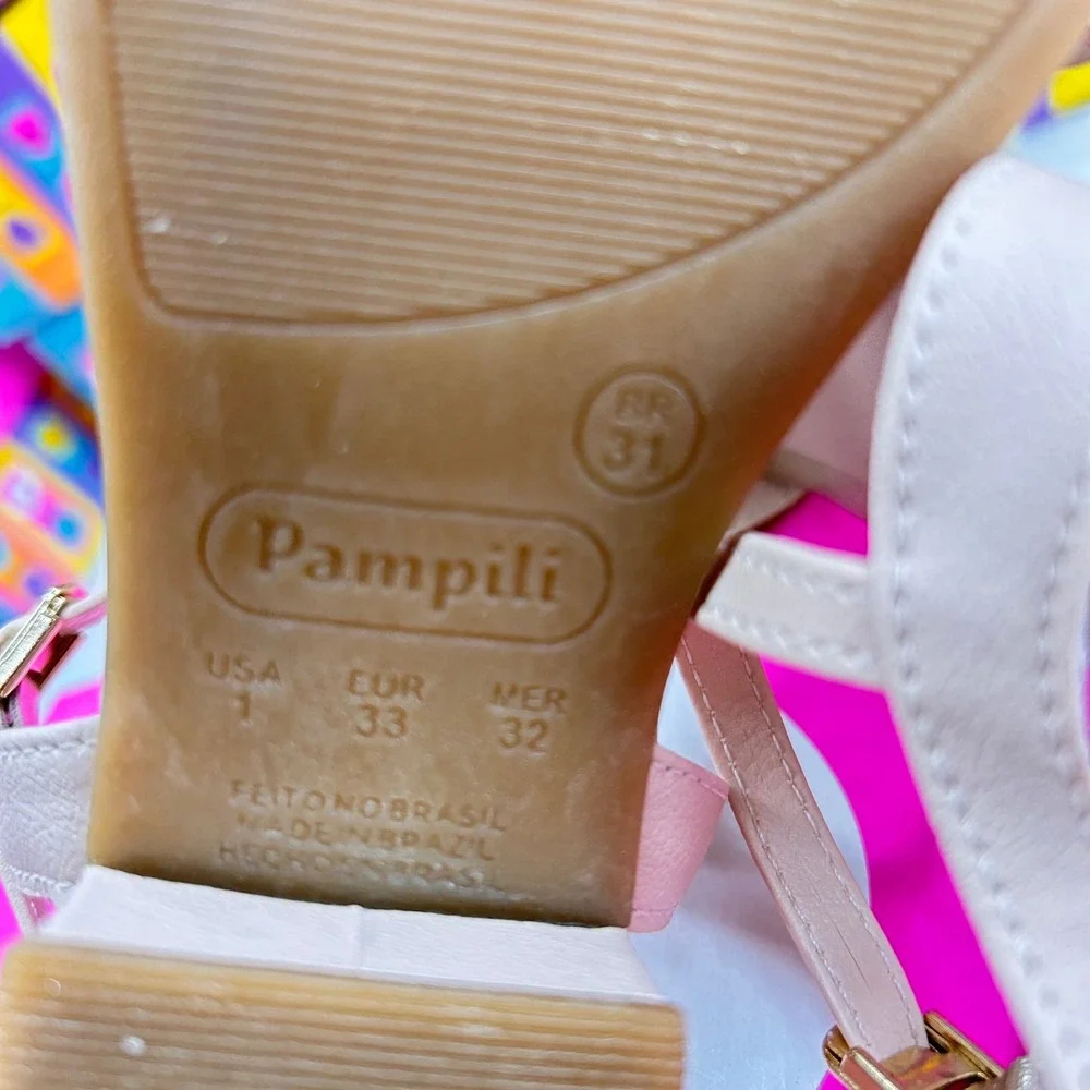 Pampili Girls Pink Gold Laser Cut Rhinestone Block Heel Dress Sandals Size 1